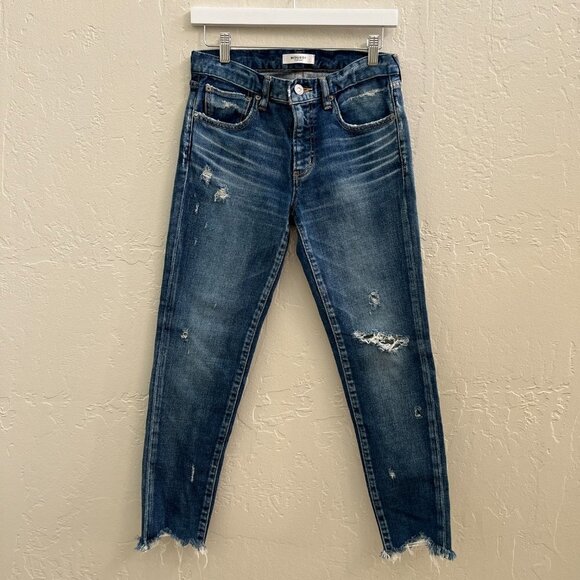 Moussy Vintage Glendale Glendele Distressed Crop Skinny Jeans Blue - Picture 5 of 11